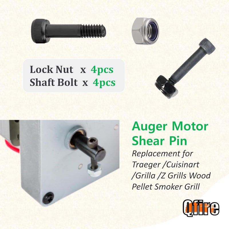 Qfire Pellet Grill Auger Motor Shaft Nut & Bolt Kit Fit for Traeger, Pit Boss, Z-Grills, Rec Tec and Most Wood Pellet Grills, for Traeger Grill Auger Motor Shear Pin KIT0783,4-pack - Image 3